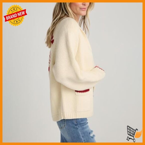 Long Sleeve Cardigan Sweater Loose Fit V-Neck Button Down Knit - Picture 4 of 5